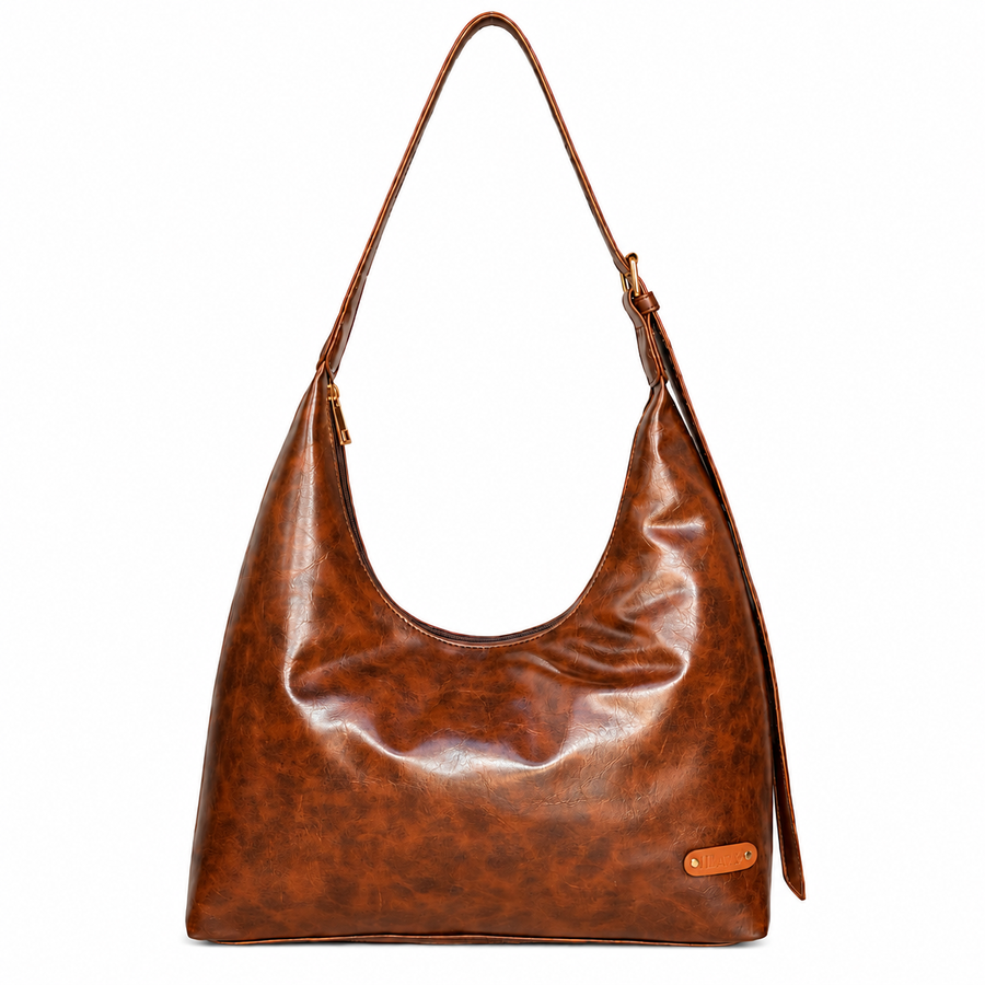 Vintage Brown Vegan Leather Shoulder Bag