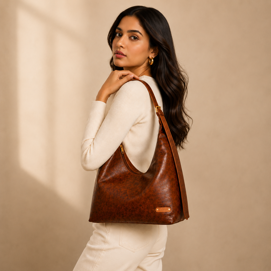 Vintage Brown Vegan Leather Shoulder Bag