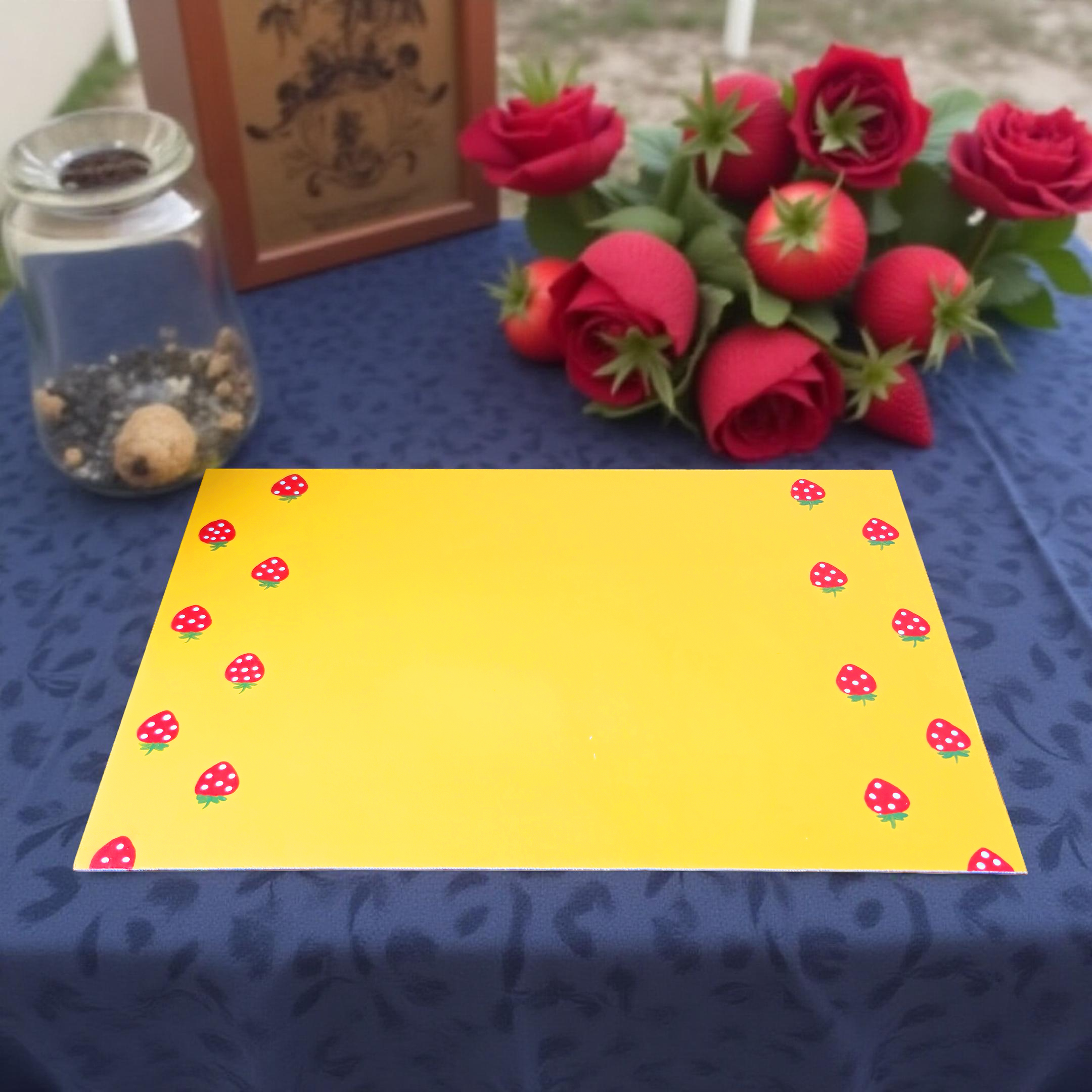 Durable & Vibrant Strawberry-themed Dining Mat - Yellow (Set of 2)
