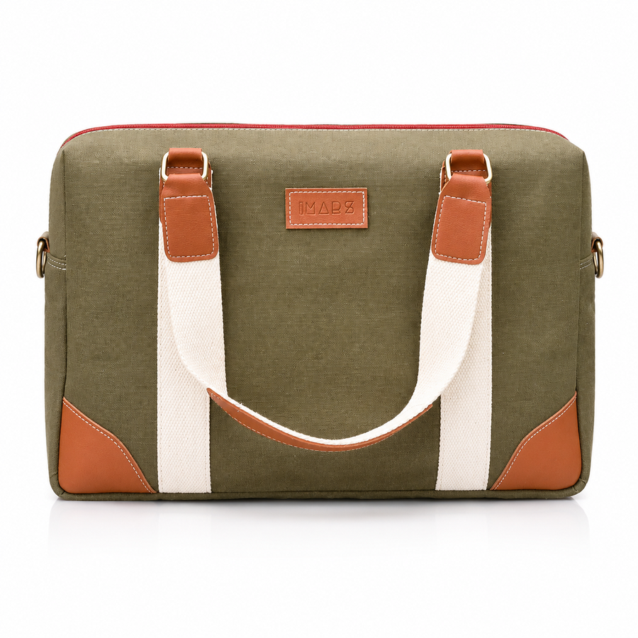 Olive Tan Canvas Laptop Messenger Bag