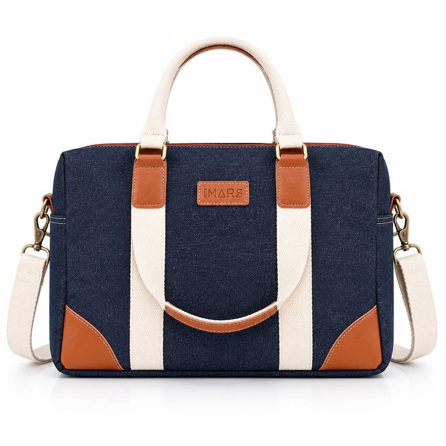 Canvas Laptop Handbag Denim Blue Office Messenger Bag