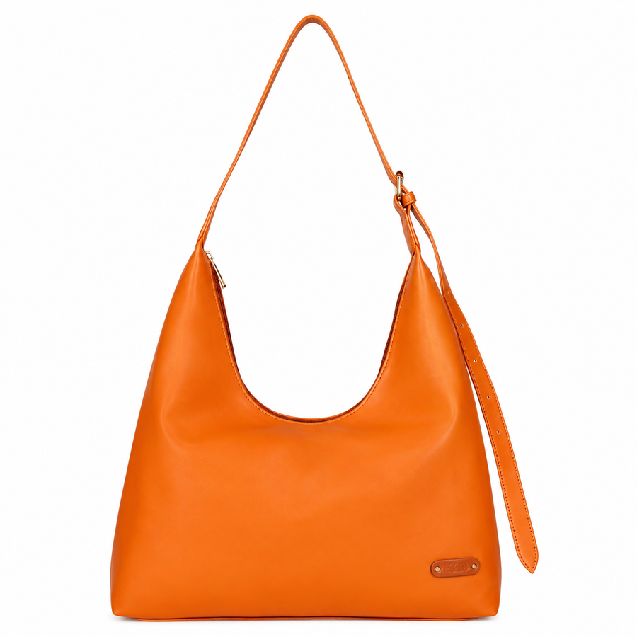 Orange Vegan Leather Hobo Shoulder Bag for Women