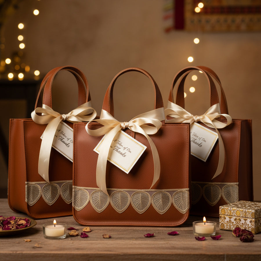 Exquisite Vegan Leather Gift Bags (Set of 3) – Sustainable & Stylish Return Gifts for Weddings & Events