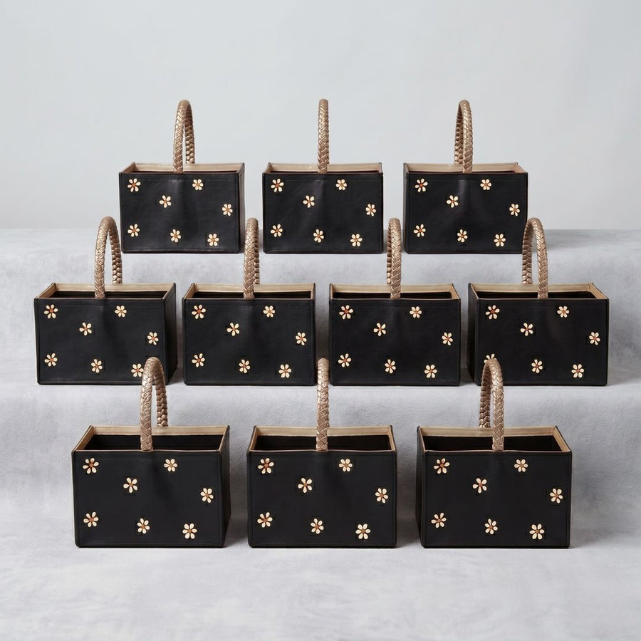 Black Mini Gift Basket Set of 10 – Vegan Leather Hamper Baskets for Return Gifts & Festive Gifting