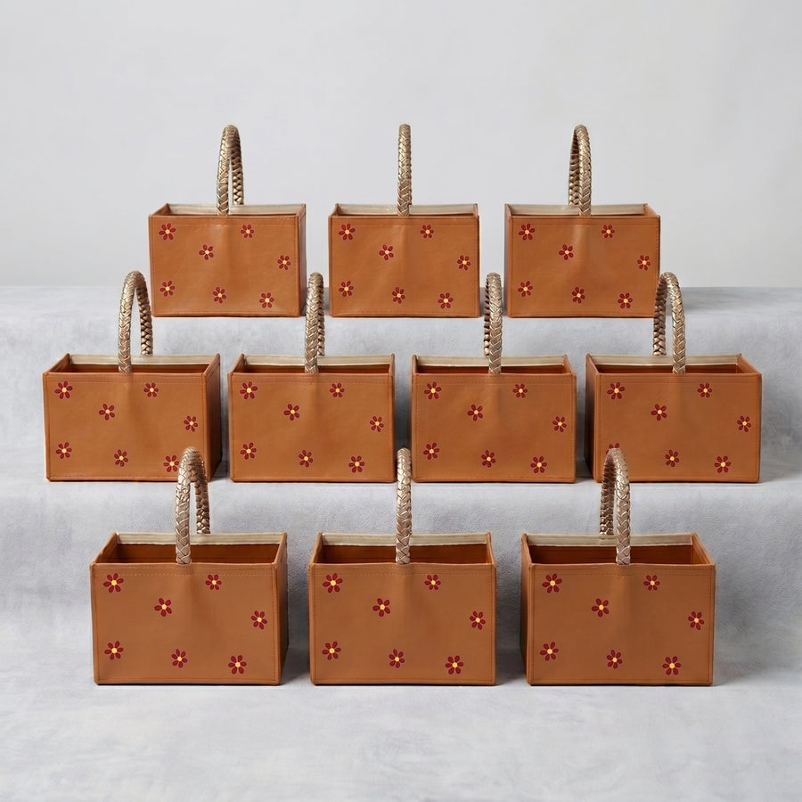 Beige Mini Gift Basket Set of 10 – Vegan Leather Hamper Baskets for Return Gifts & Festive Gifting