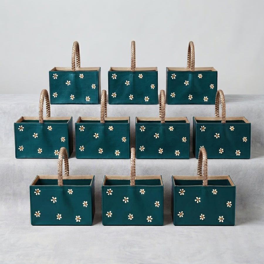 Teal Mini Gift Basket Set of 10 – Vegan Leather Hamper Baskets for Return Gifts & Festive Gifting