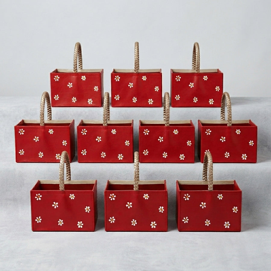 Red Mini Gift Basket Set of 10 – Vegan Leather Hamper Baskets for Return Gifts & Festive Gifting