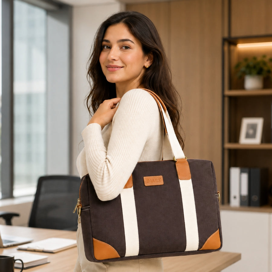 Canvas Laptop Messenger Bag Coffee Brown Office Handbag