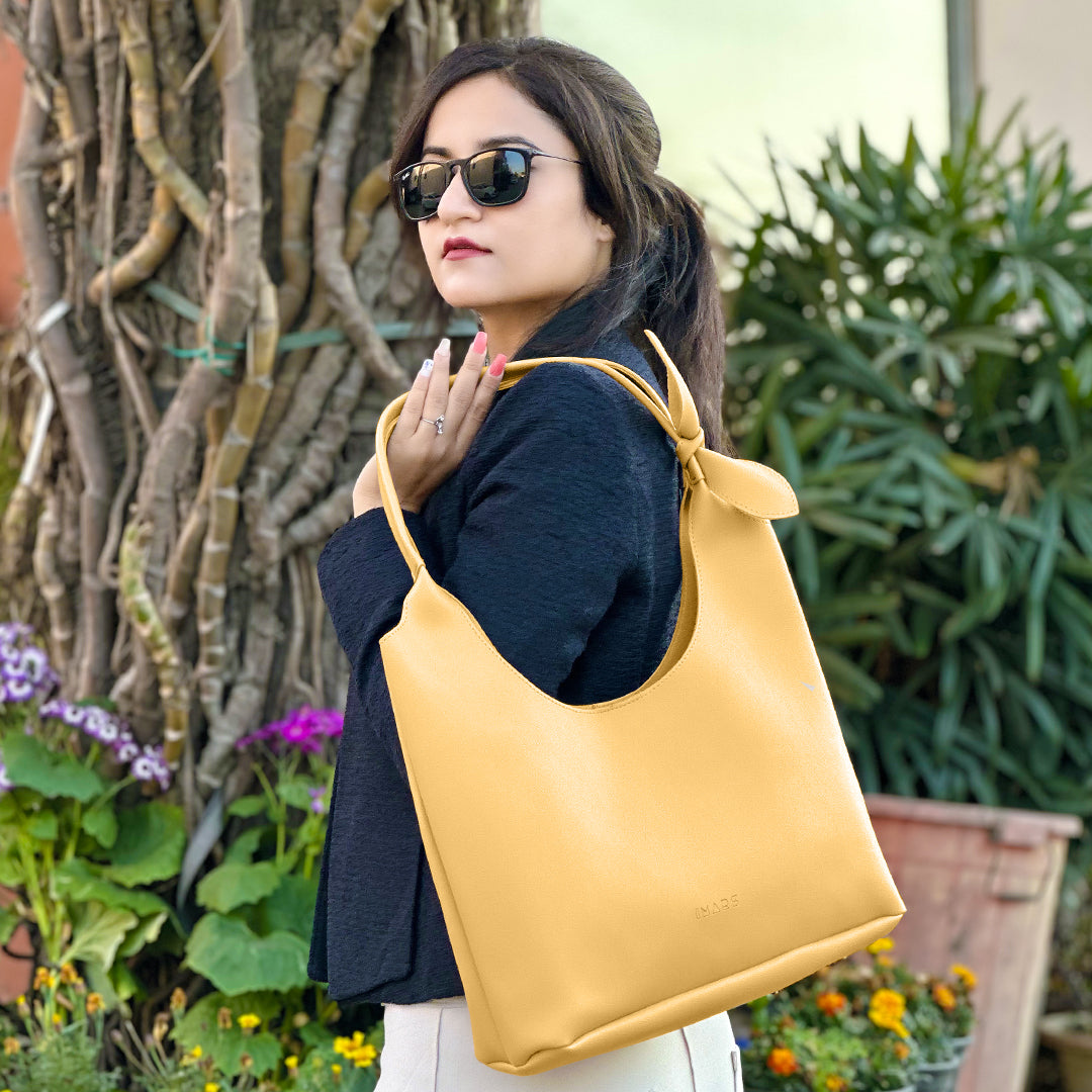 Elegant Shoulder Hobo Yellow Bag For Women & Girls