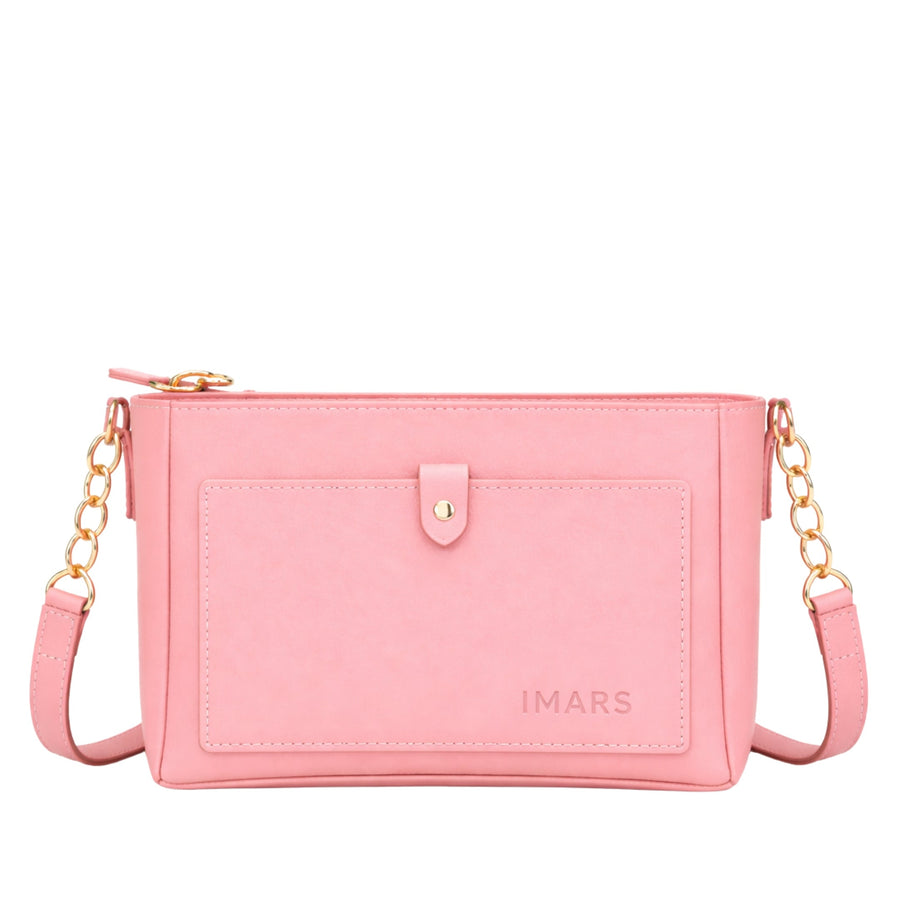 Women’s Light Pink Vegan Leather Sling Bag with Zipper Pocket