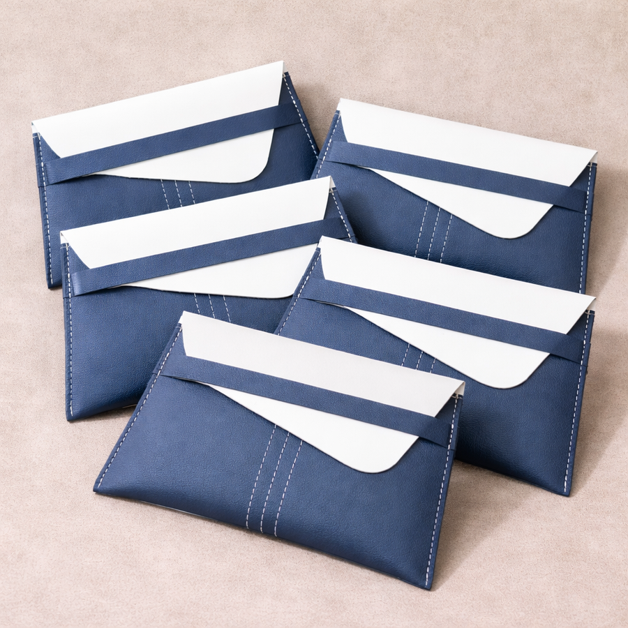 White & Blue Vegan Leather Shagun Envelopes | Modern Dual Tone Design (Combo of 5)