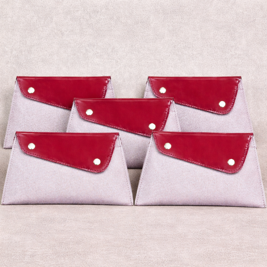 Rose Gold & Red Vegan Leather Shagun Envelopes | Dual Tone Flap Closure (Combo of 5)