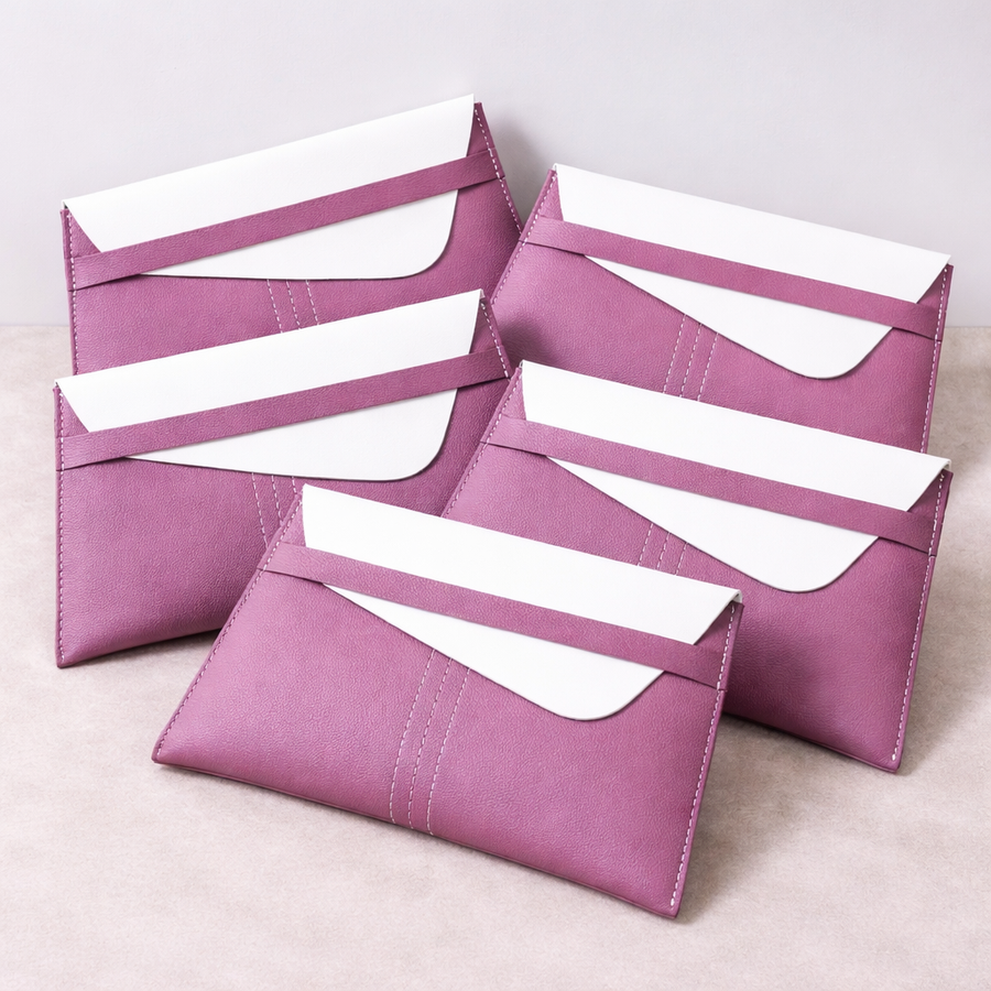 White & Maroon Vegan Leather Shagun Envelopes | Dual Tone Flap Envelope (Combo of 5)