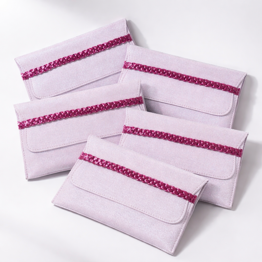 Rose Gold Shimmer Shagun Envelope | Braided Accent Vegan Leather (Combo of 5)