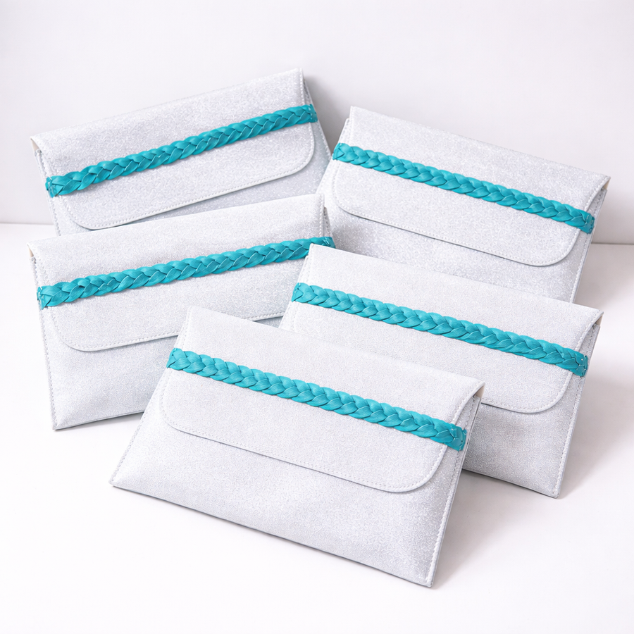 Sage Green Shimmer Shagun Envelope | Braided Accent Vegan Leather (Combo of 5)