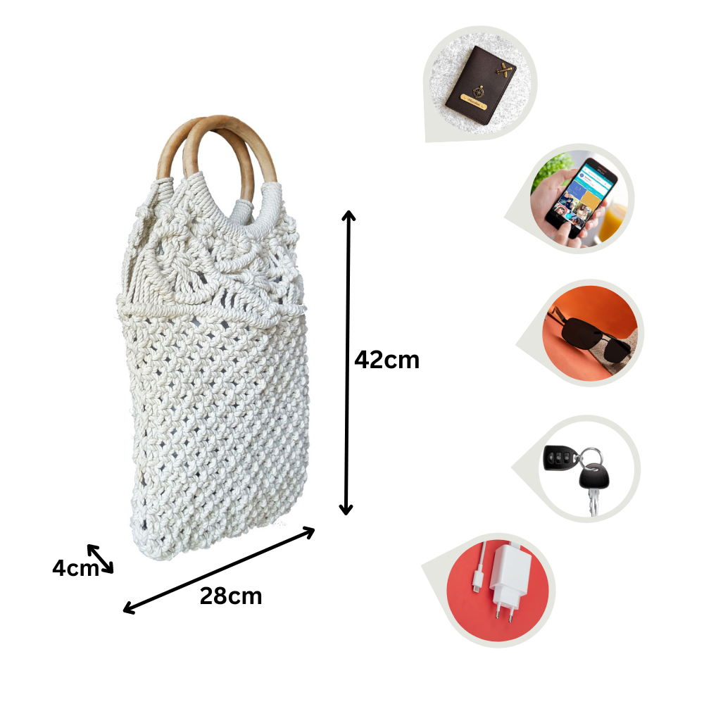 Macrame Stylish White Beach Bag Perfect For Women & Girls