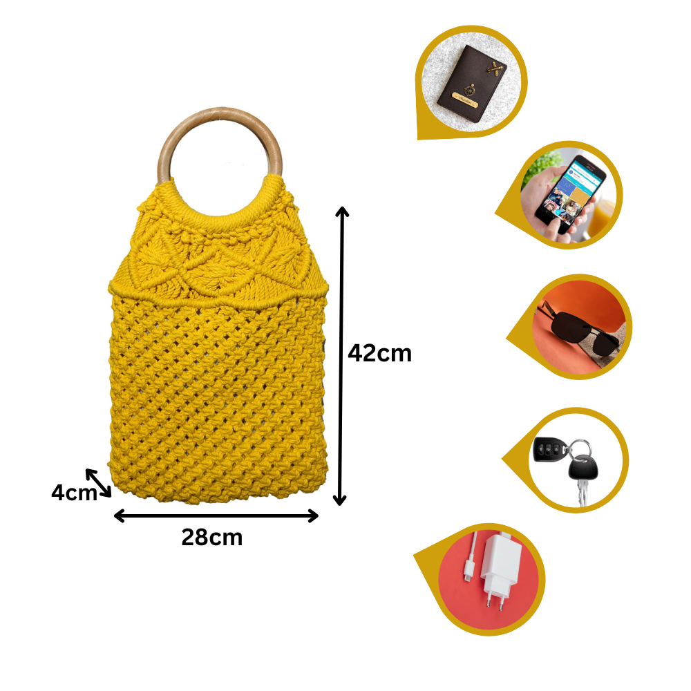 Macrame Stylish Yellow Beach Bag Perfect For Women & Girls