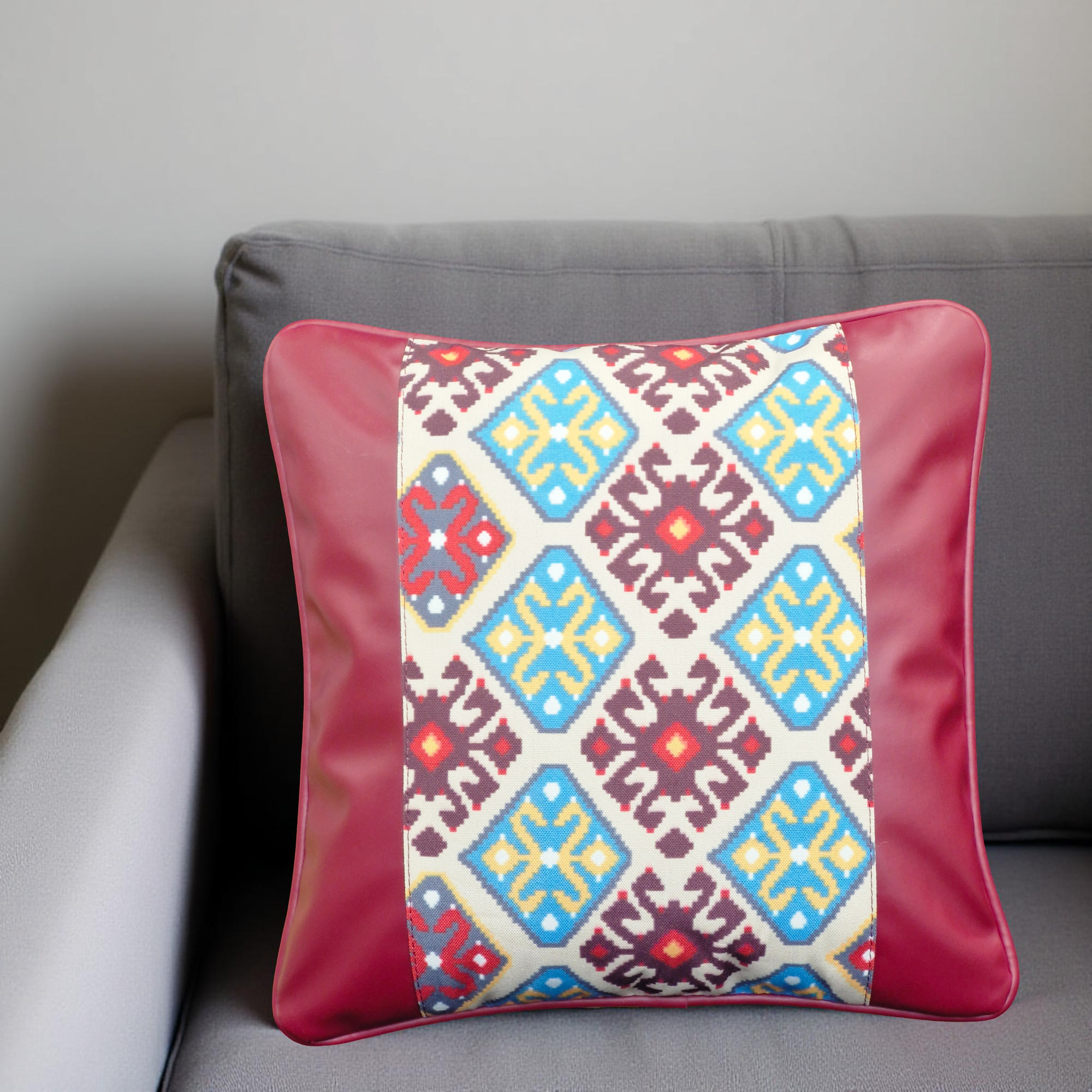 Decorative Faux Leather & Canvas Tribal Print Pillow Covers - Set of 2 (Large)