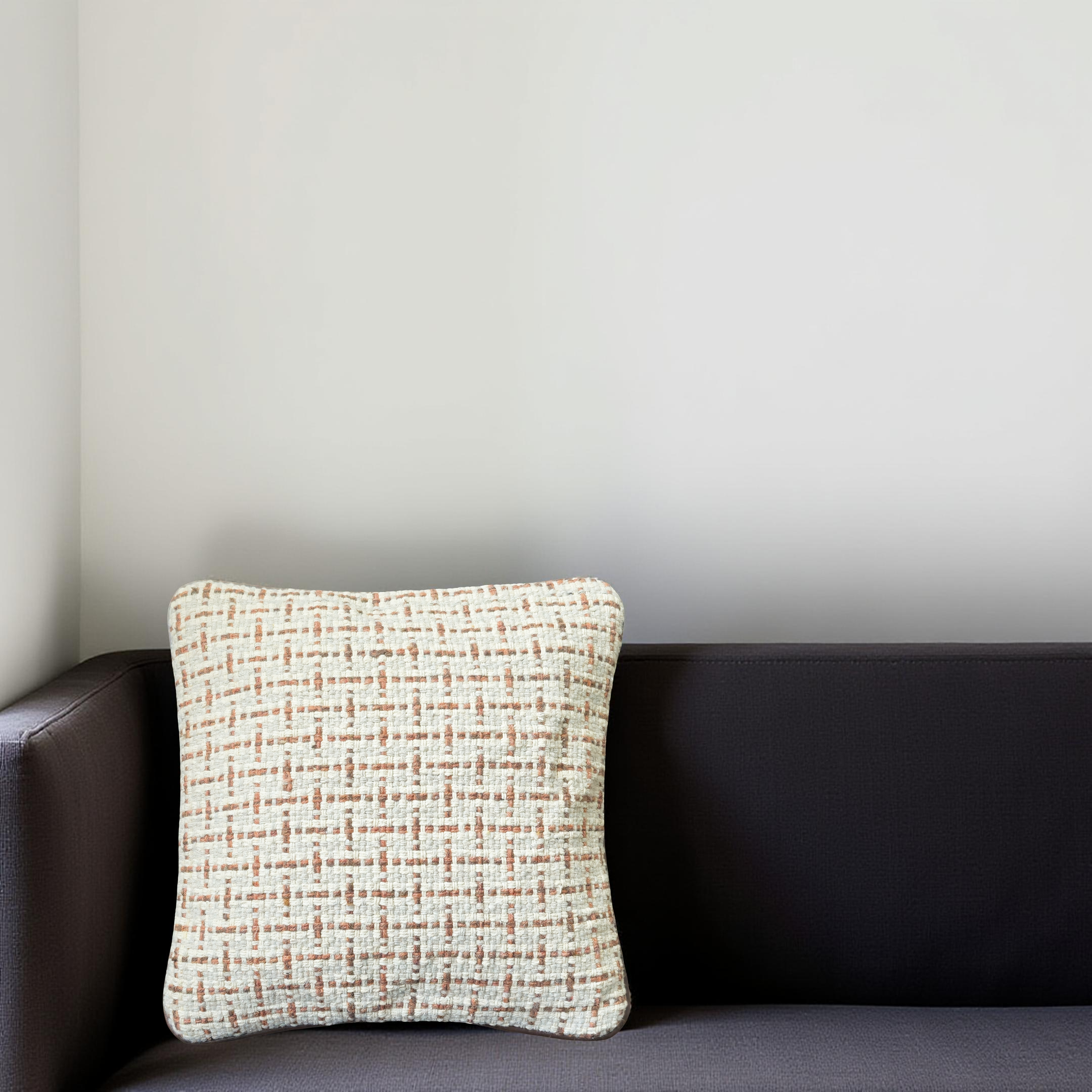 Small Decorative Faux Leather & Handloom Weave Pillow Covers - Set of 2  (Small)
