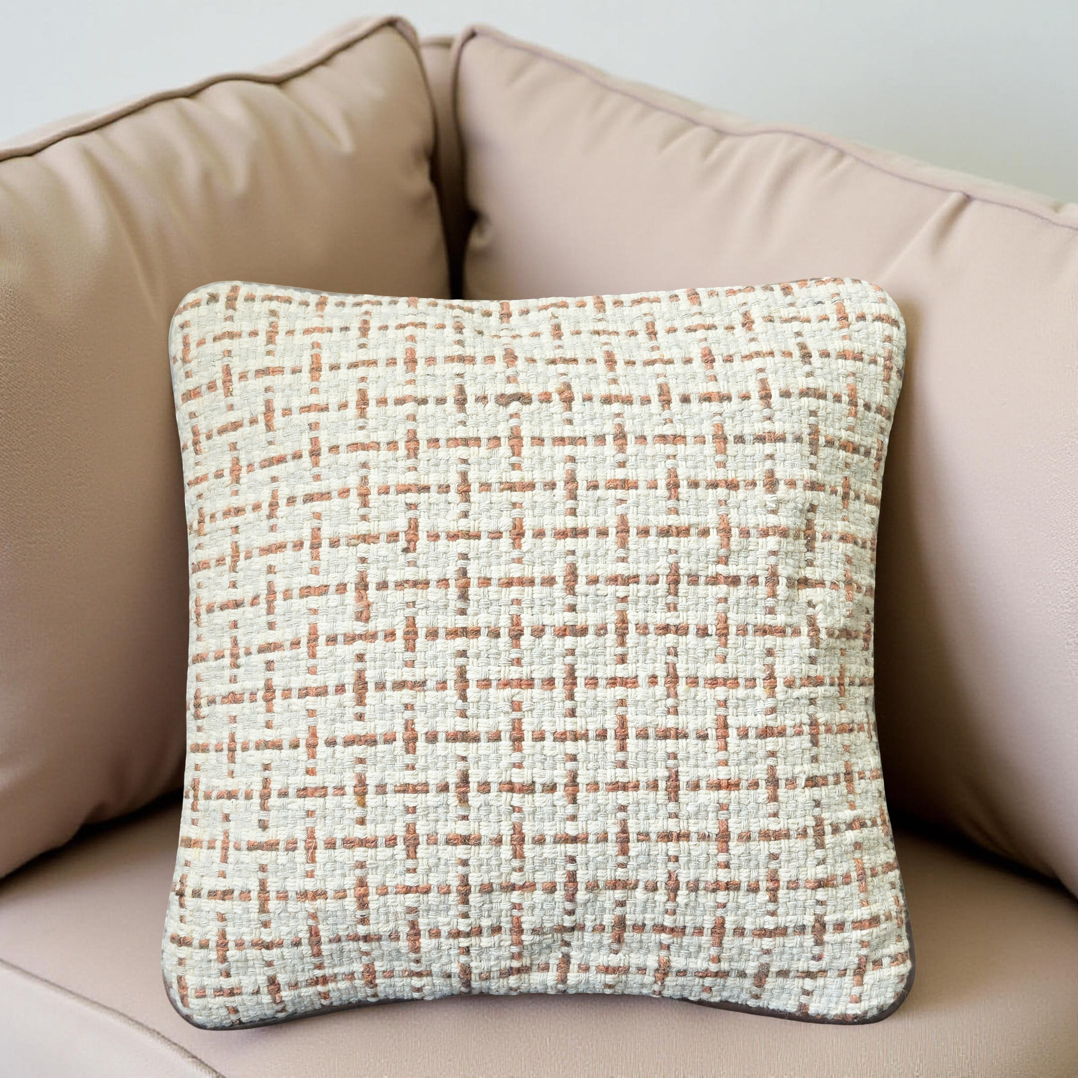 Small Decorative Faux Leather & Handloom Weave Pillow Covers - Set of 2  (Small)