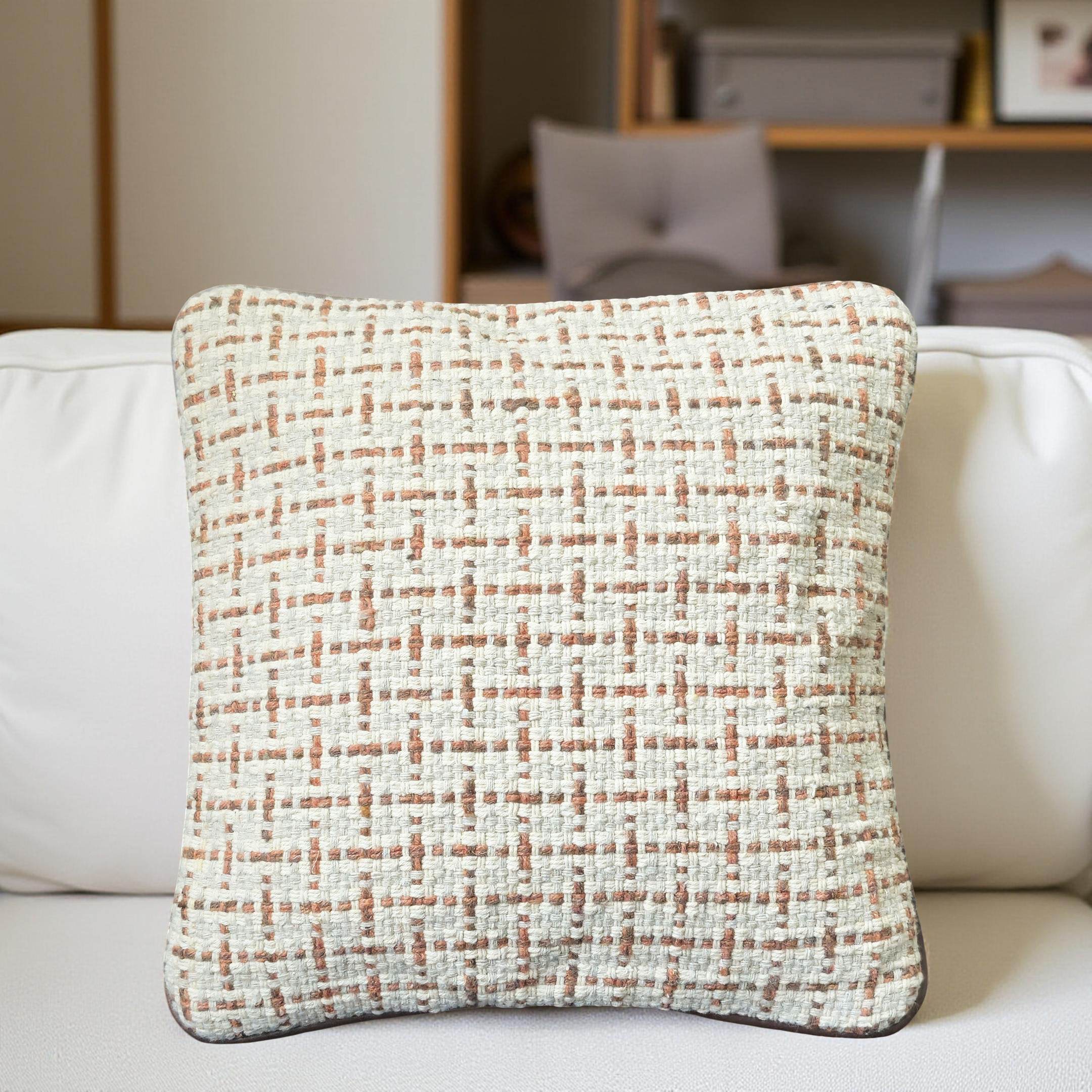 Small Decorative Faux Leather & Handloom Weave Pillow Covers - Set of 2  (Small)