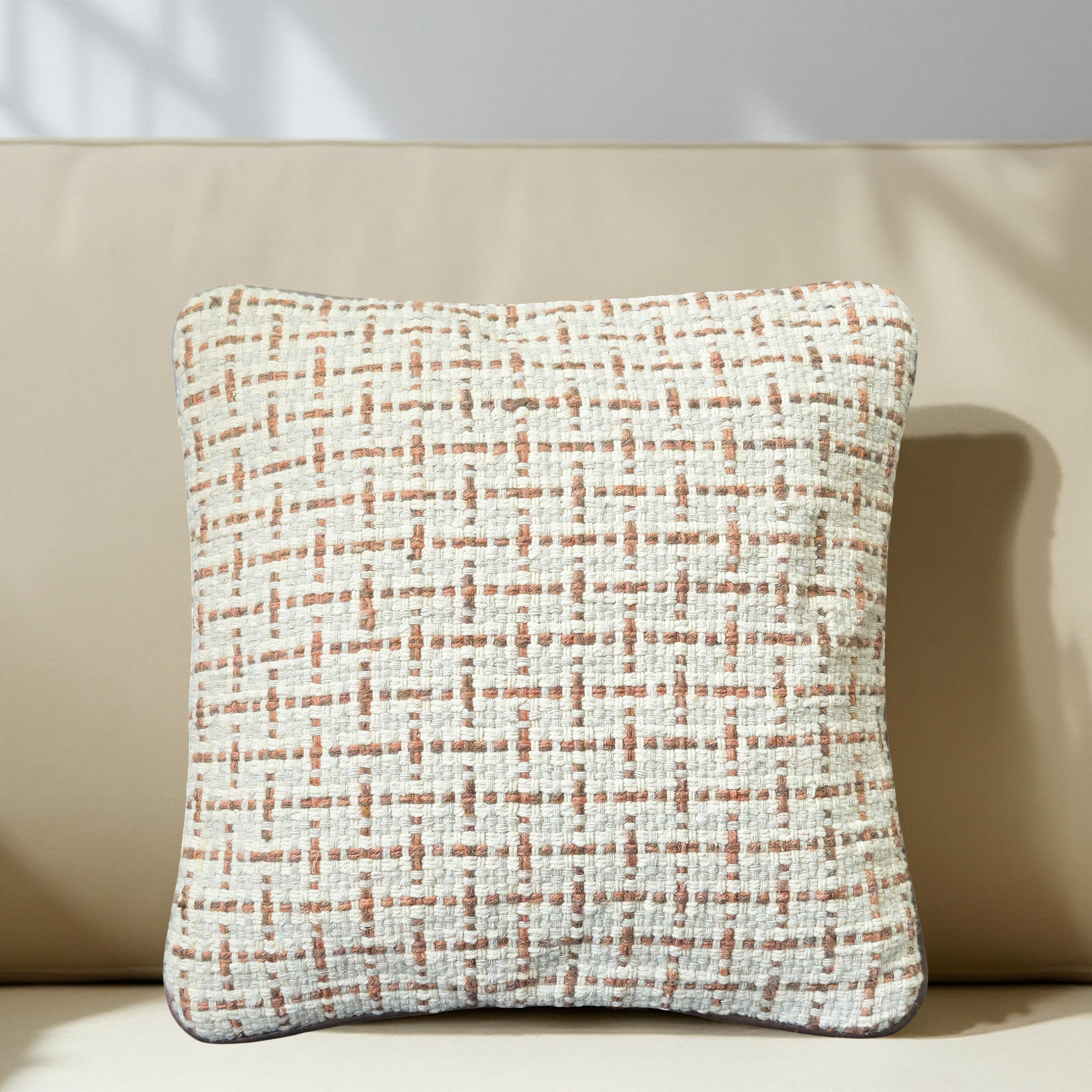 Small Decorative Faux Leather & Handloom Weave Pillow Covers - Set of 2  (Small)