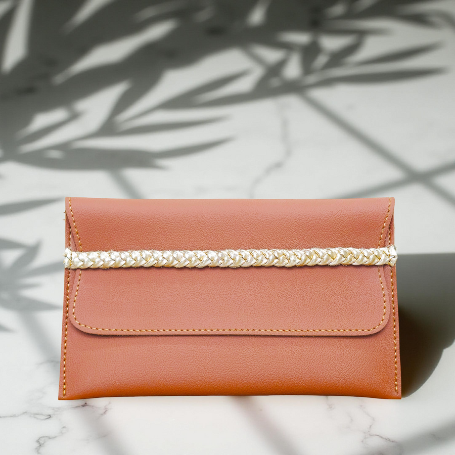 Tan Gold Vegan Leather Shagun Envelope | Braided Accent Flap Closure (Combo of 5)