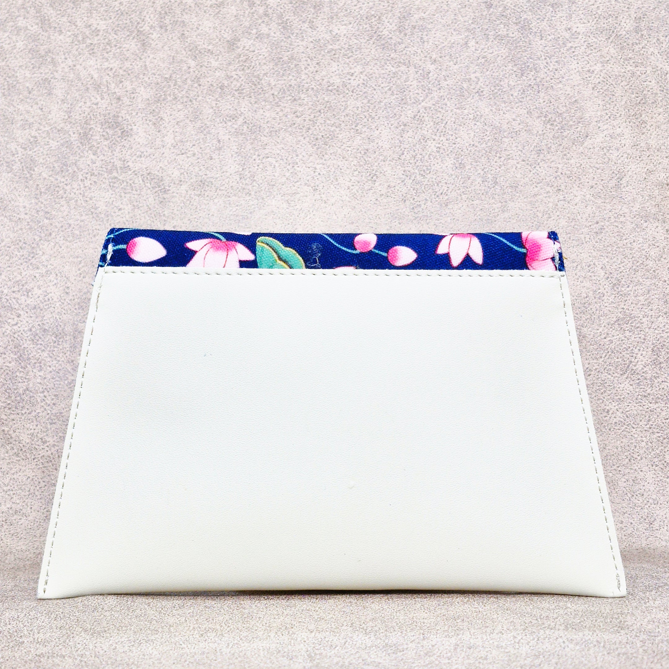 White & Blue Floral Envelope Pouch – Vegan Leather Shagun & Essentials Holder with Snap Closure