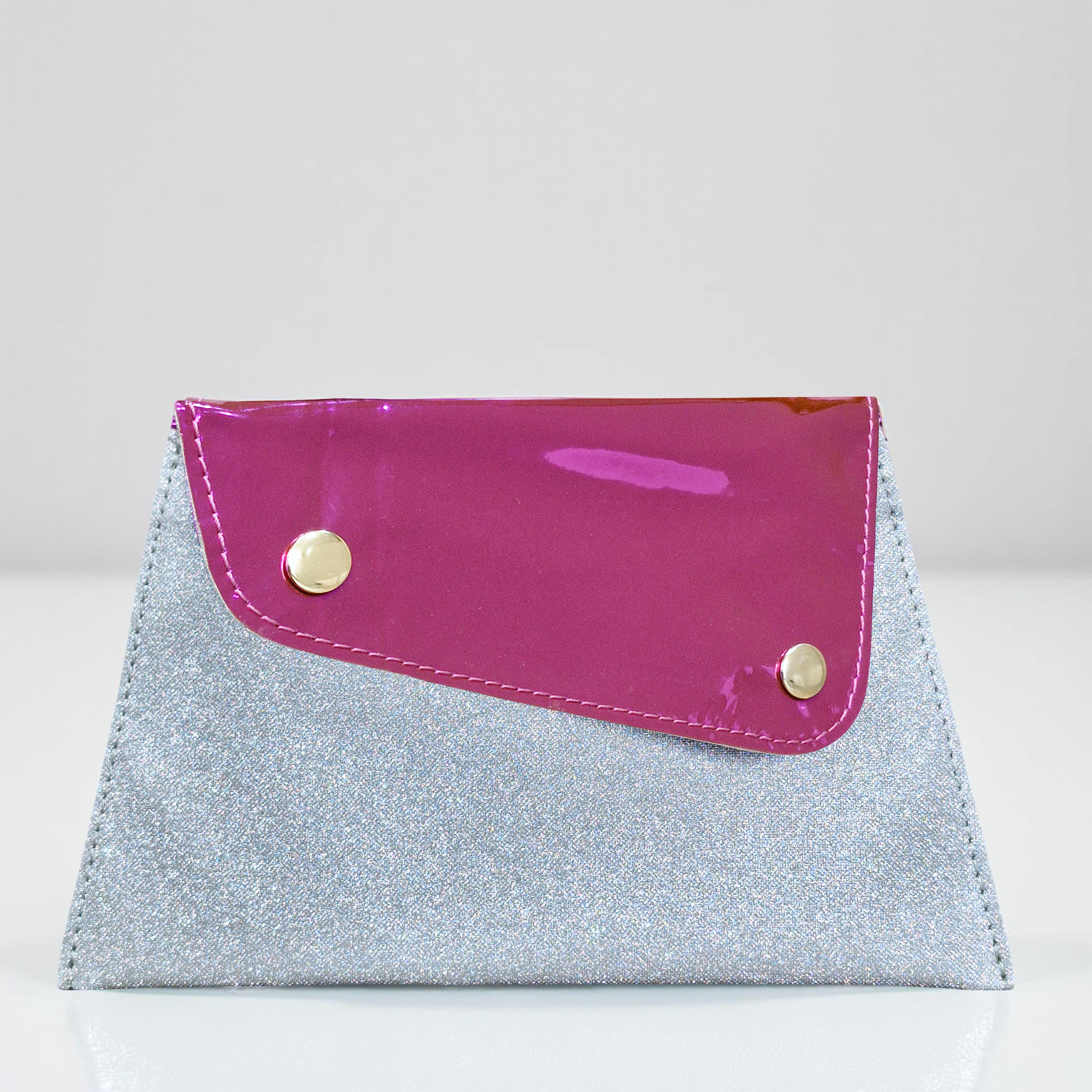 Pink & Silver Shimmer Envelope Pouch – Vegan Leather Shagun Holder with Snap Closure