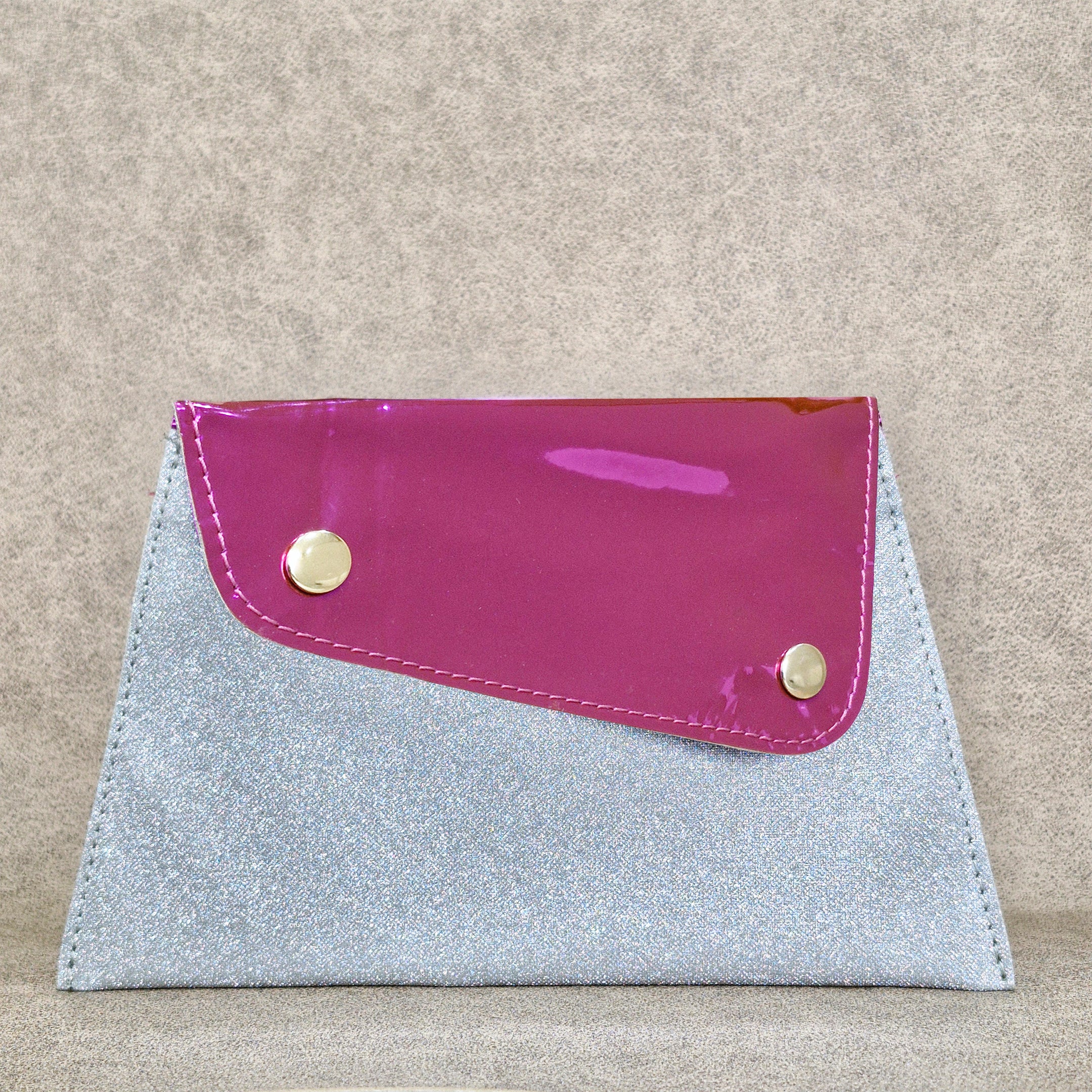 Pink & Silver Shimmer Envelope Pouch – Vegan Leather Shagun Holder with Snap Closure