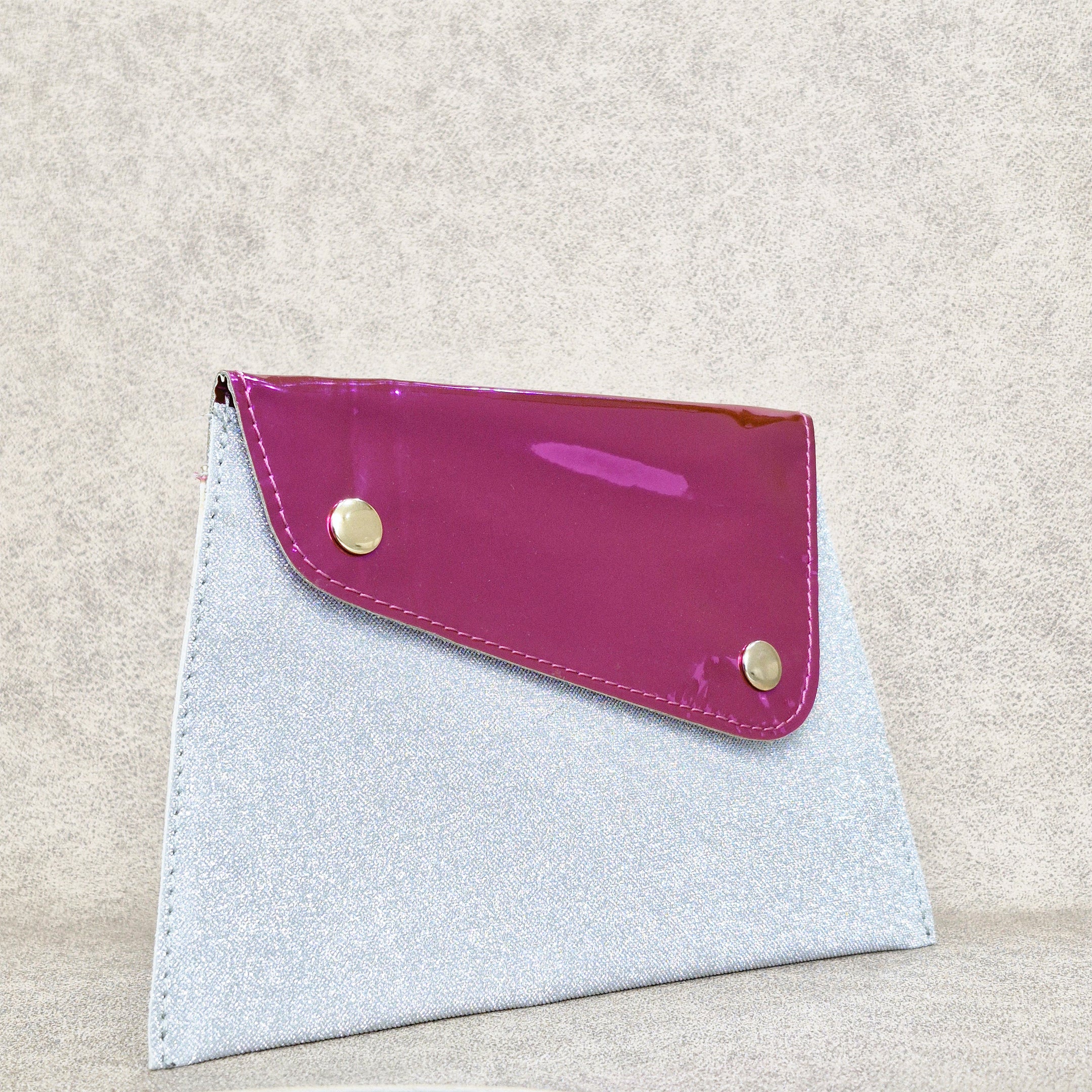 Pink & Silver Shimmer Envelope Pouch – Vegan Leather Shagun Holder with Snap Closure