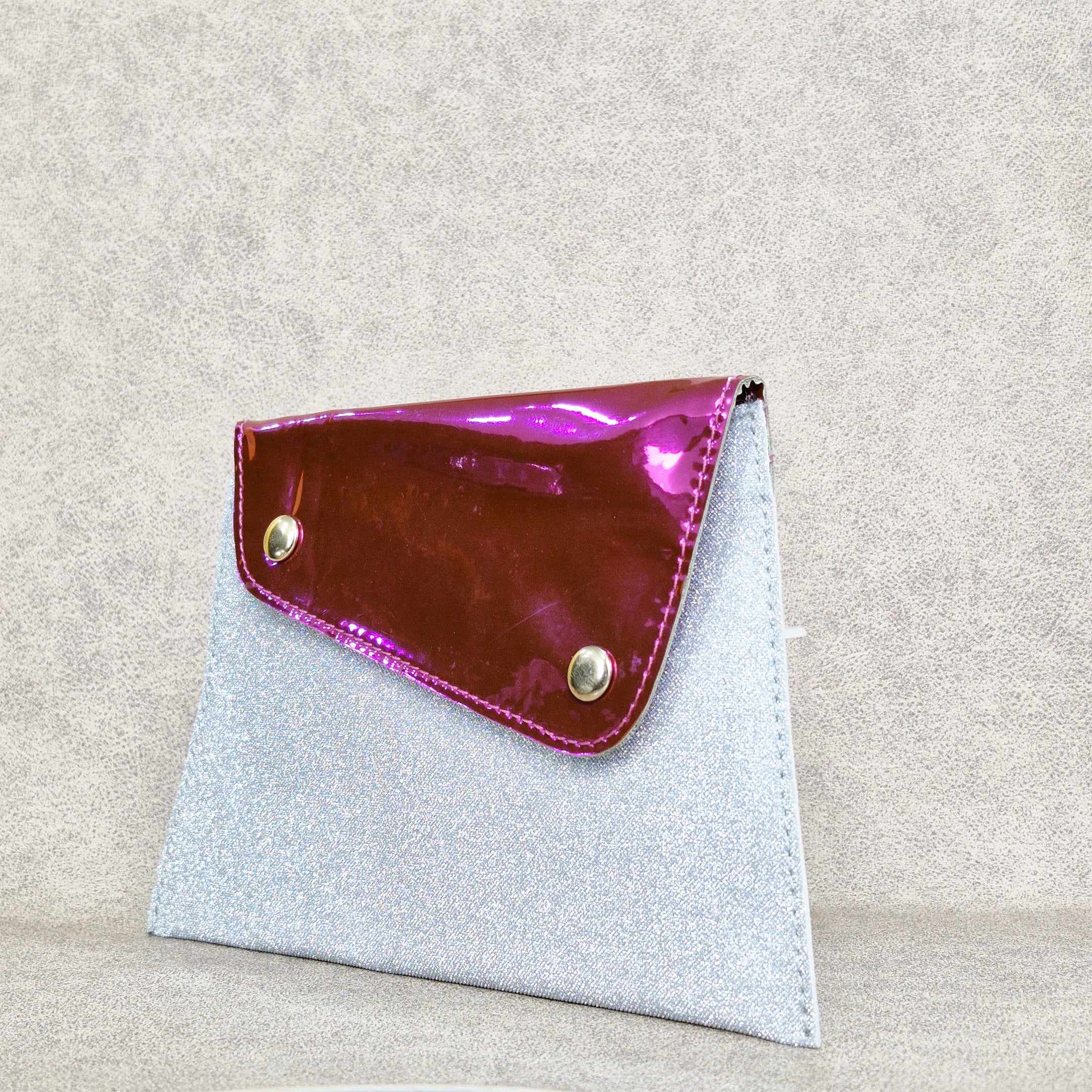 Pink & Silver Shimmer Envelope Pouch – Vegan Leather Shagun Holder with Snap Closure