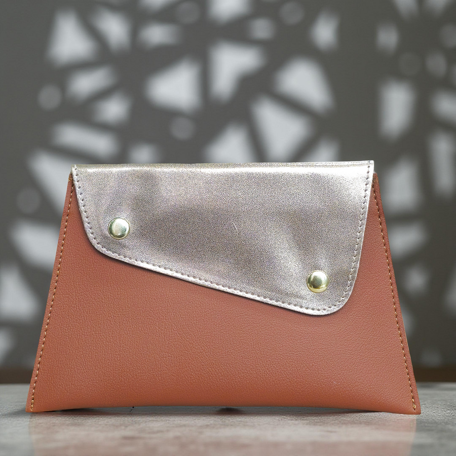 Tan & Gold Shagun Envelopes | Vegan Leather & Shimmer | Snap Closure (Combo of 5)