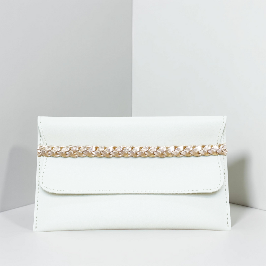 Elegant White Vegan Leather Shagun Envelopes | Gold Chain Accent (Combo of 5)