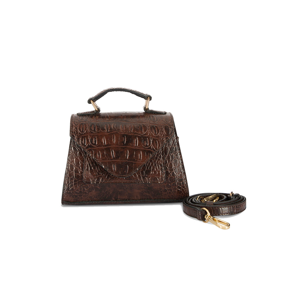 Stylish Brown Croco Tote, Shoulder Bag and Mini Case Combo