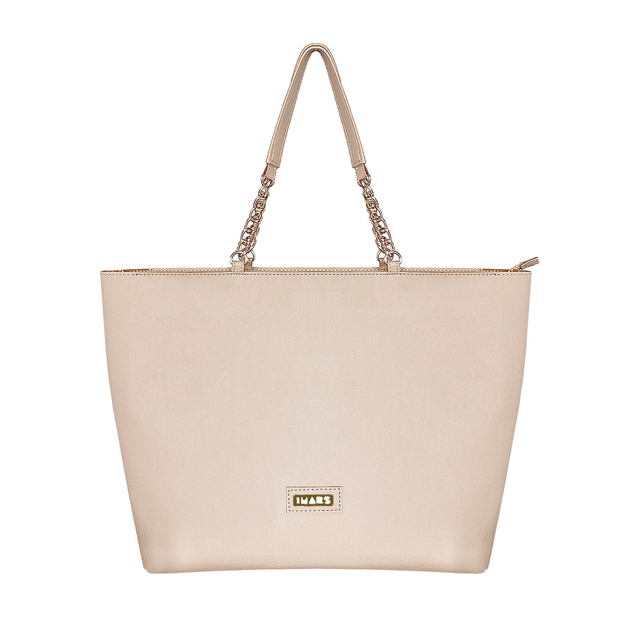 Women’s Beige Chain Tote Vegan Leather Handbag