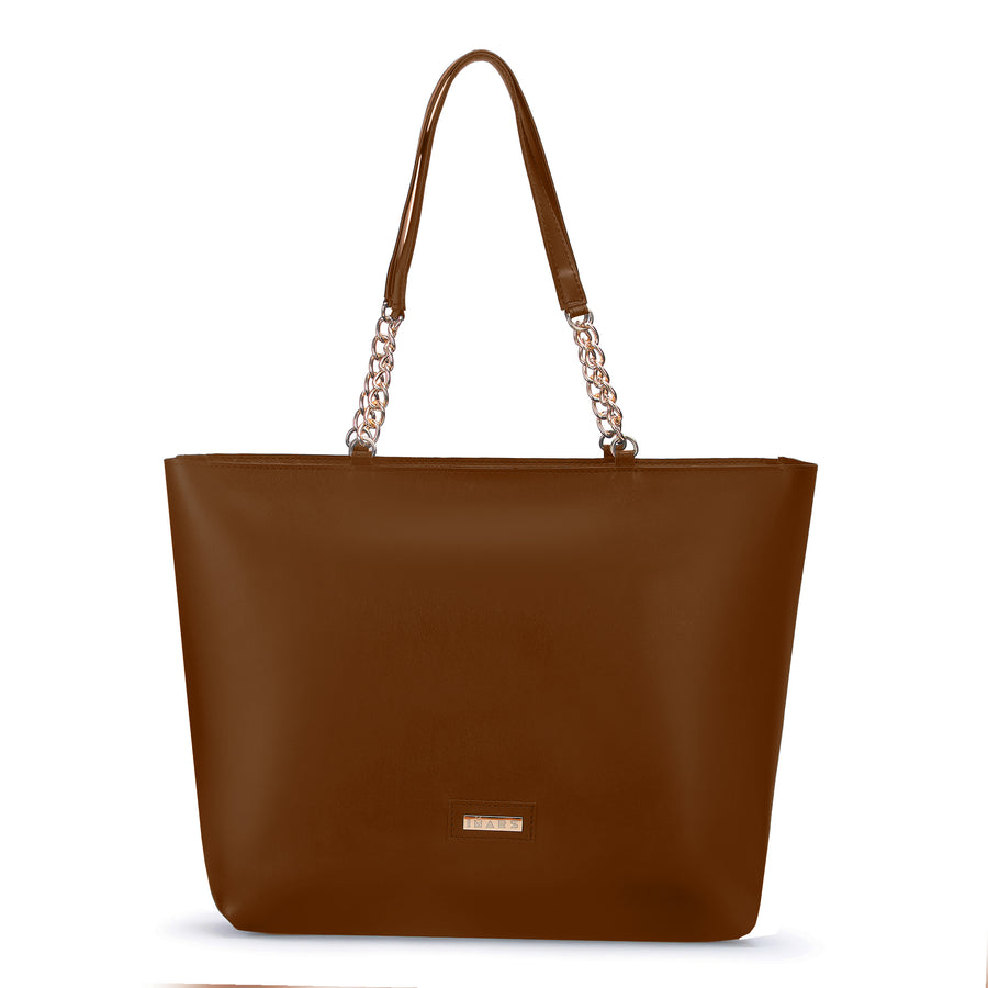 Women’s Brown Chain Tote Vegan Leather Handbag