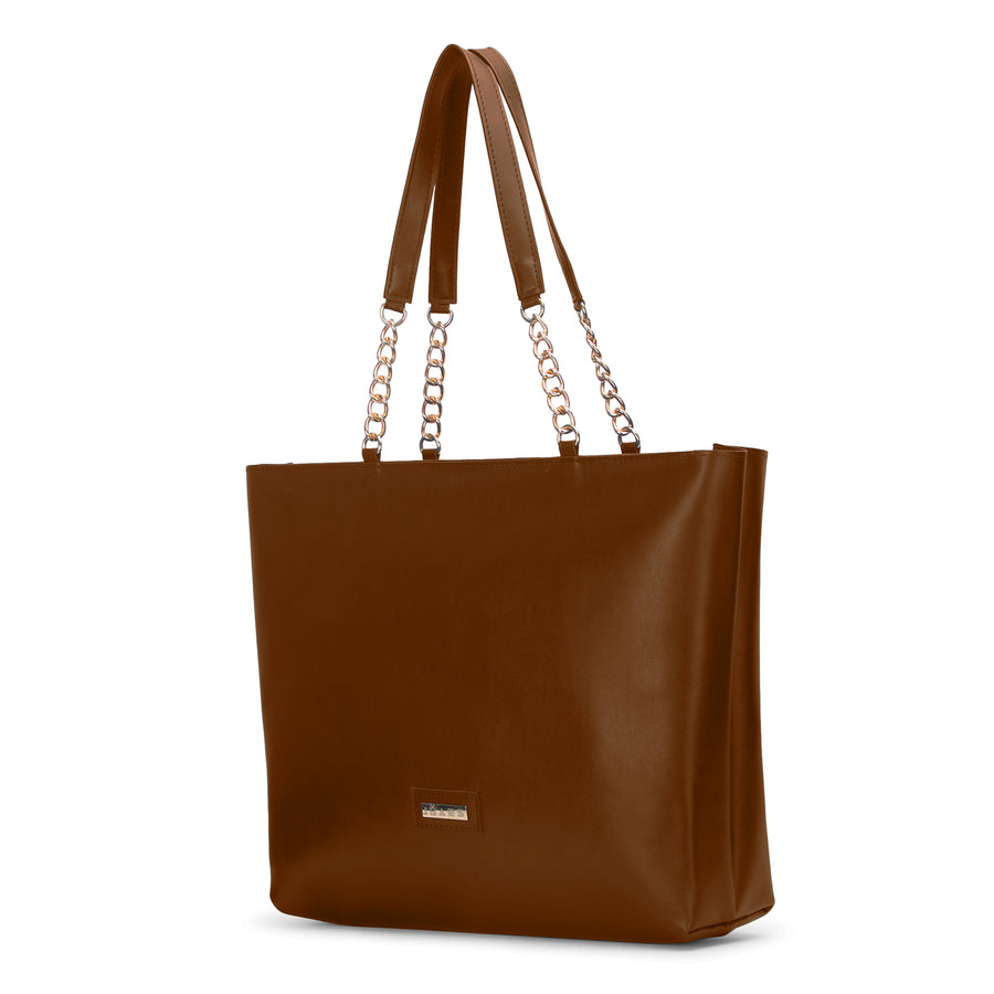 Women’s Brown Chain Tote Vegan Leather Handbag