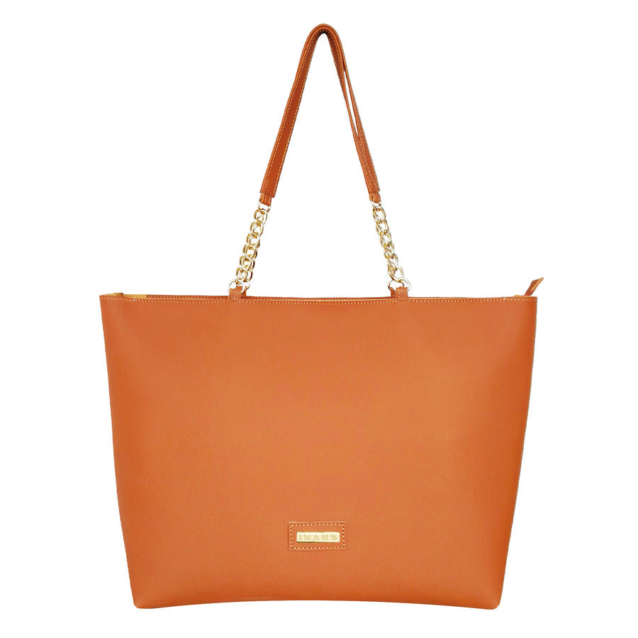 Women’s Tan Chain Tote Vegan Leather Handbag