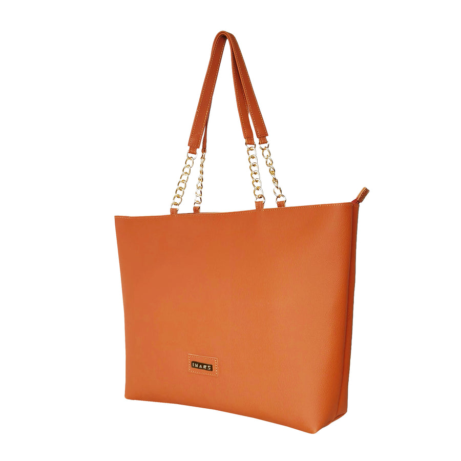 Women’s Tan Chain Tote Vegan Leather Handbag
