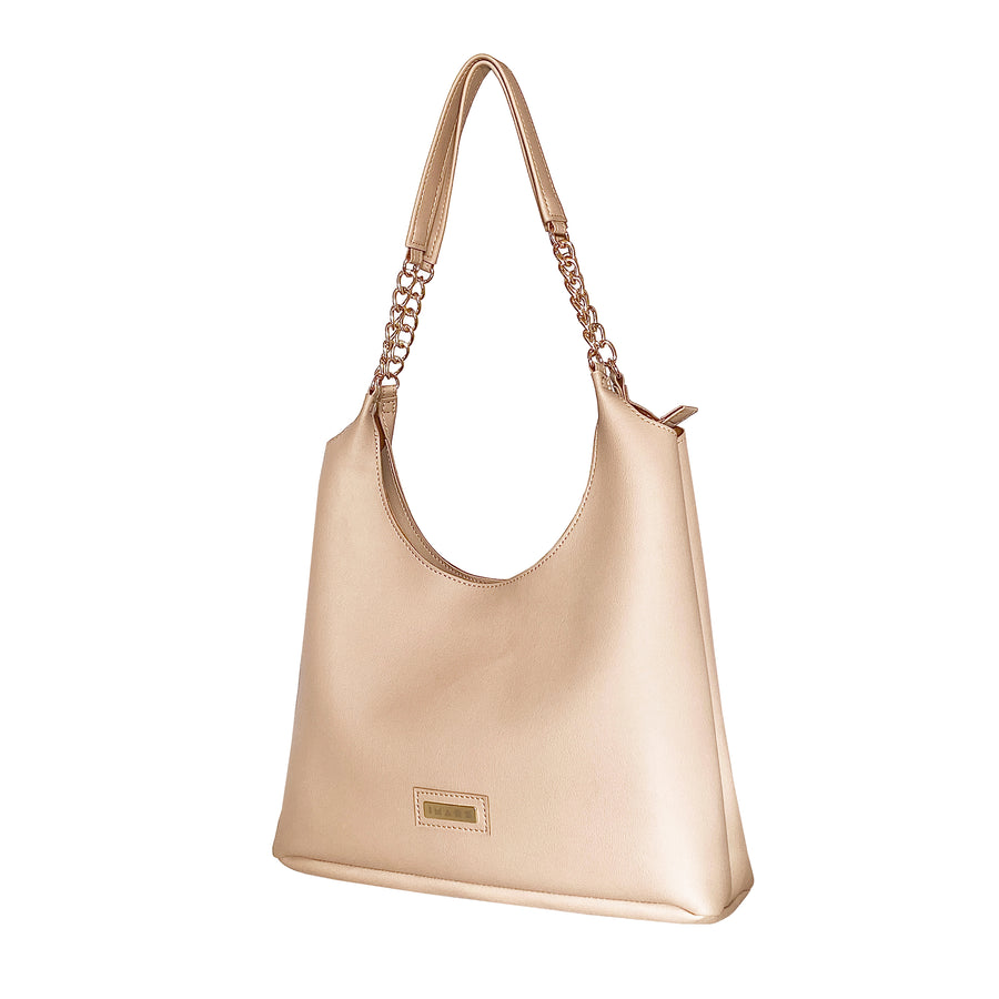 Beige Shoulder Hobo Chain Bag for Women