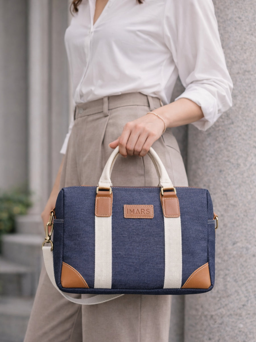 Canvas Laptop Handbag Denim Blue Office Messenger Bag