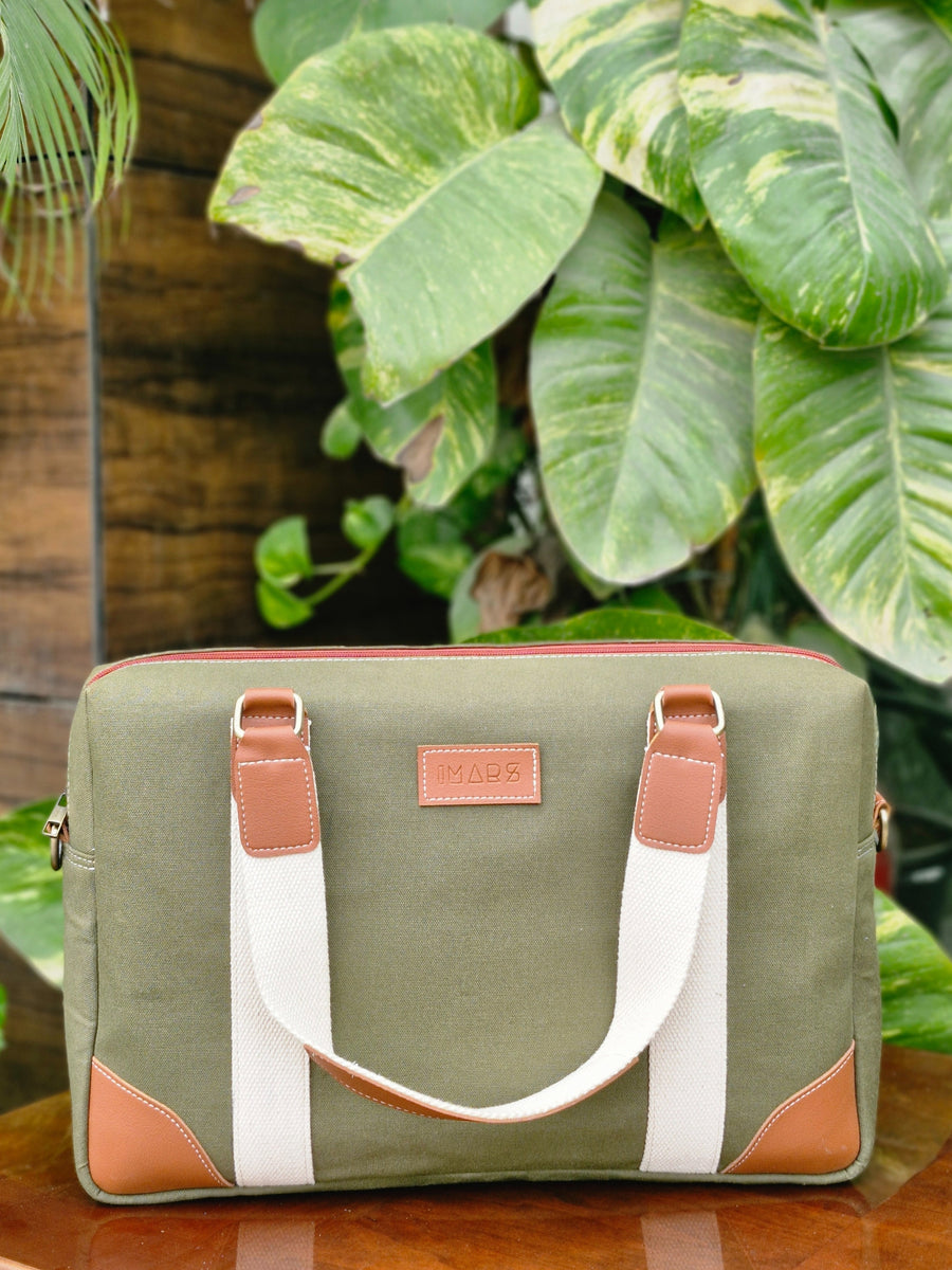 Olive Tan Canvas Laptop Messenger Bag