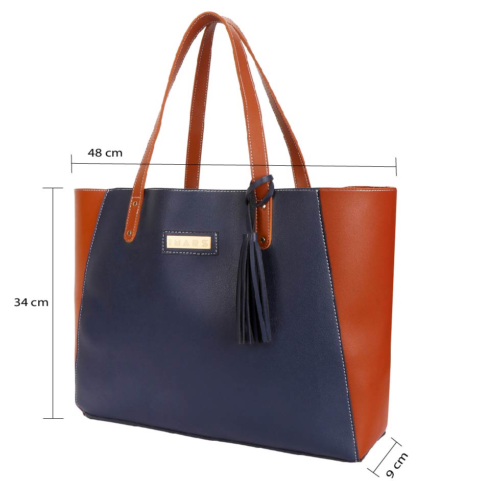 Elegant Blue Tan Handbag Perfect For Women & Girls