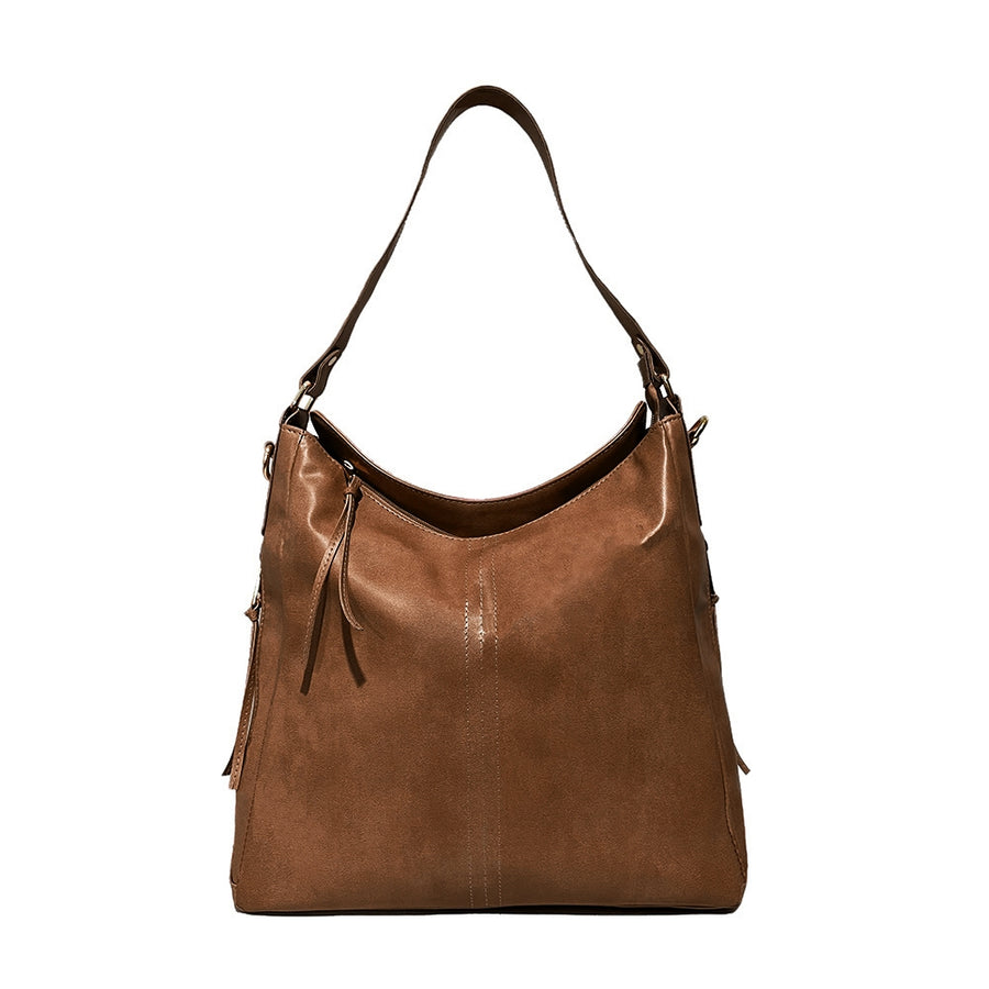 Brown Vegan Leather Shoulder Bag Lightweight & Spacious