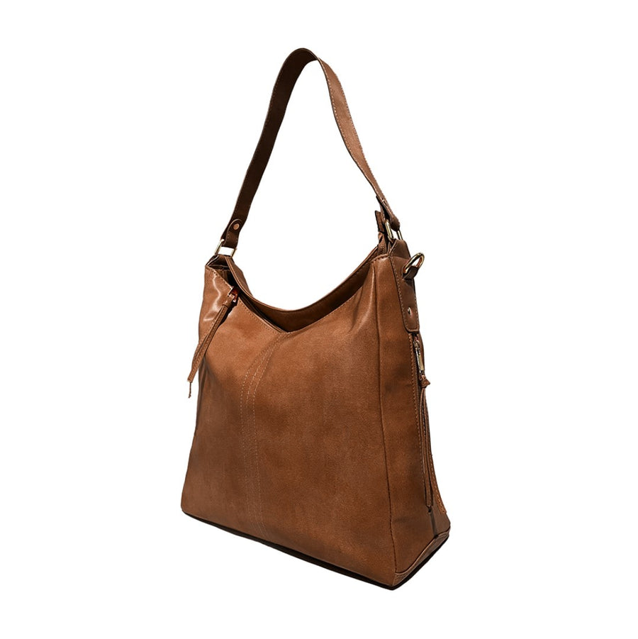Brown Vegan Leather Shoulder Bag Lightweight & Spacious