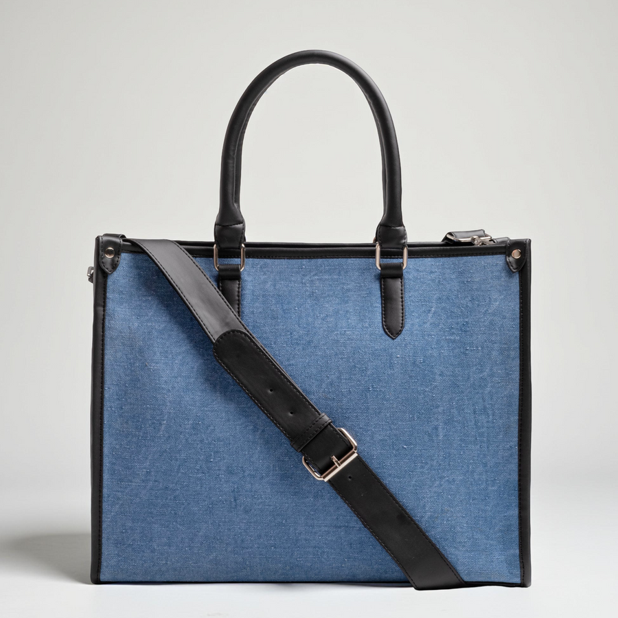 Denim Executive Tote Blue Jean Office Travel Handbag