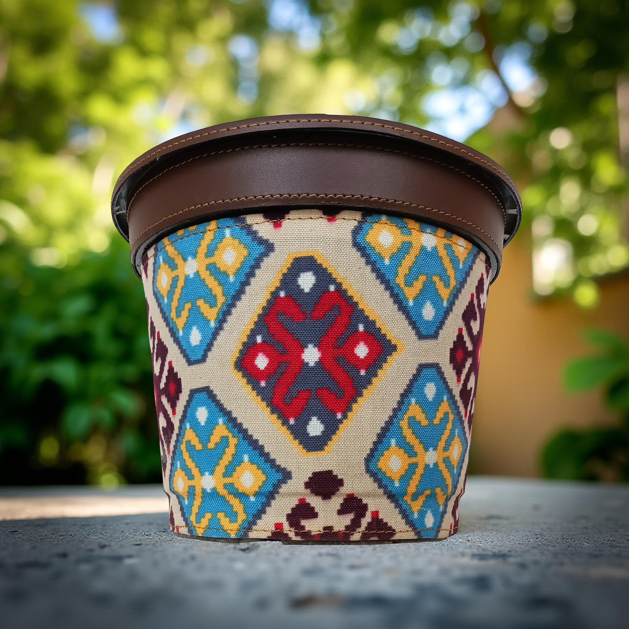 Stylish Decorative Multi-Color Planter with Vegan Leather Rim (Medium)