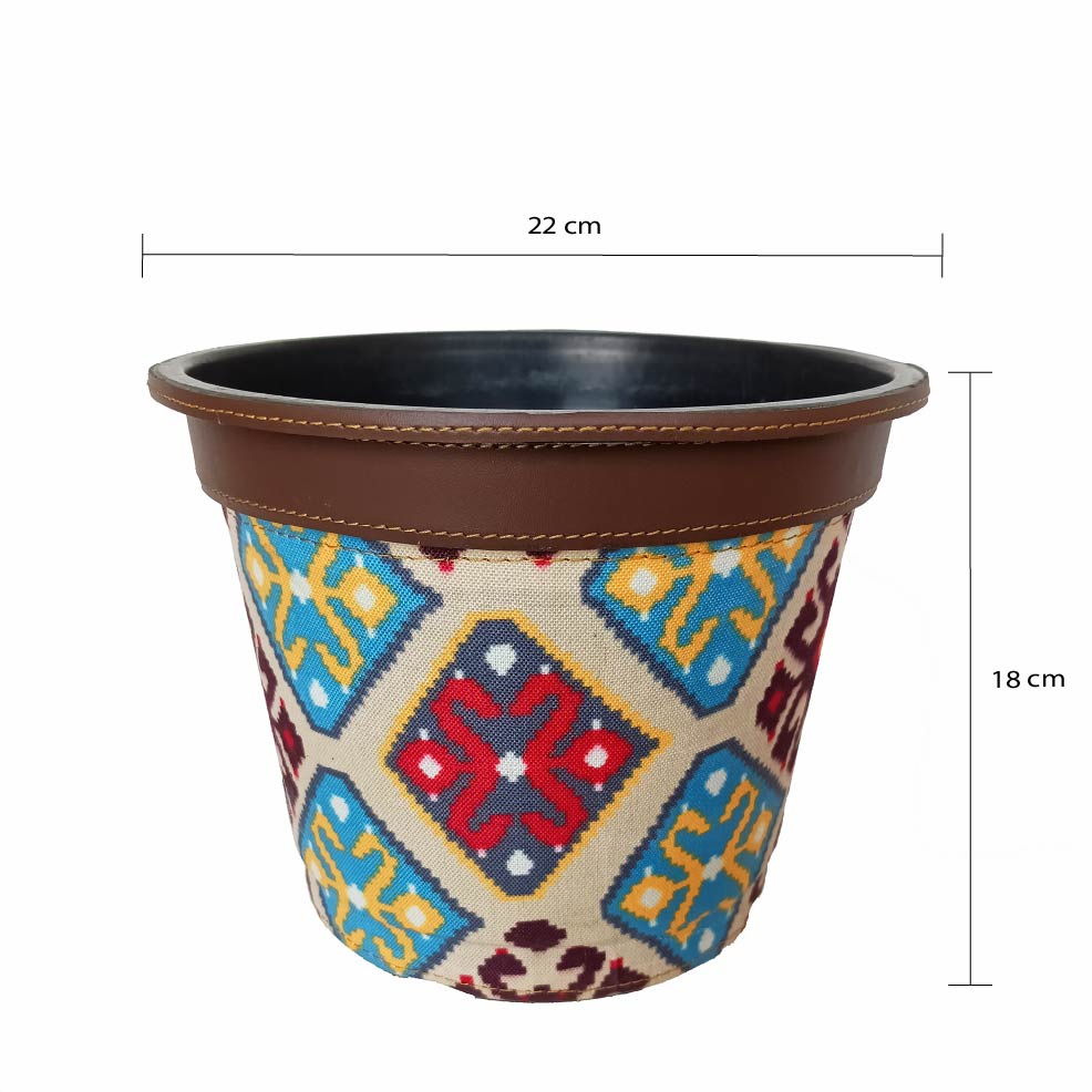 Stylish Decorative Multi-Color Planter with Vegan Leather Rim (Medium)