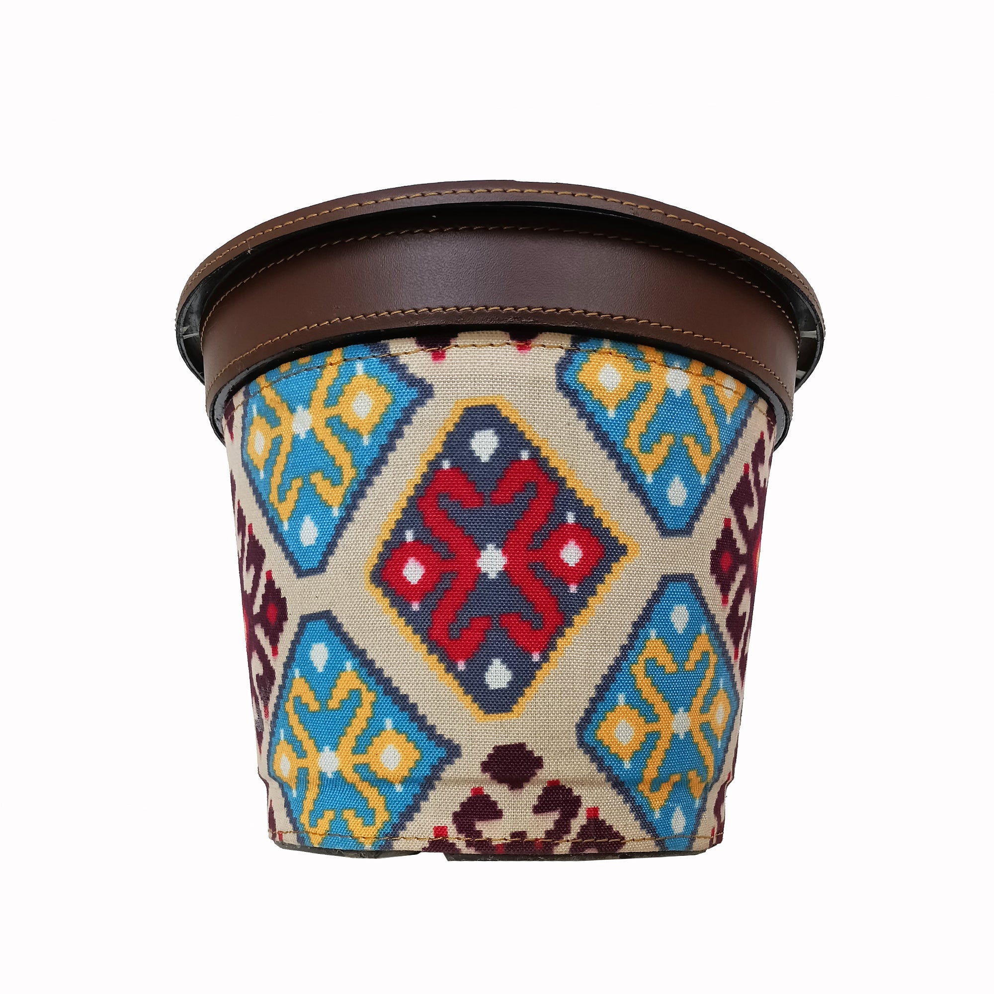 Stylish Decorative Multi-Color Planter with Vegan Leather Rim (Medium)
